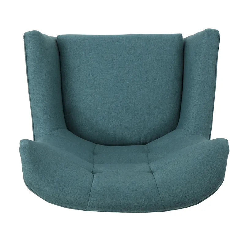 Fauteuil à dossier haut et oreilles, capitonné, une place — Gris / Bleu sarcelle / Blé