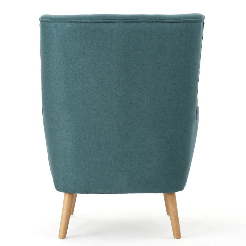 Fauteuil à dossier haut et oreilles, capitonné, une place — Gris / Bleu sarcelle / Blé