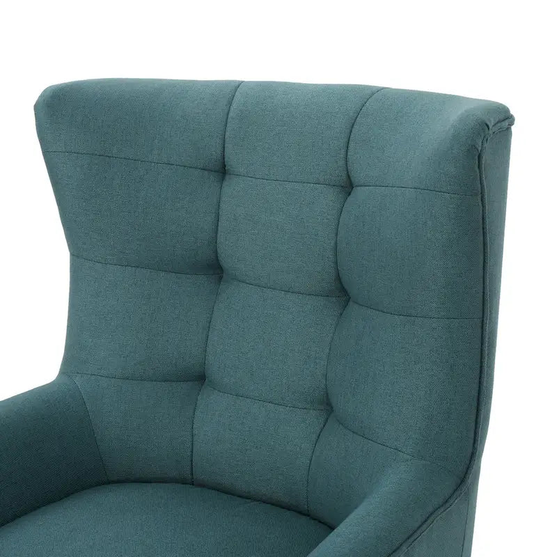 Fauteuil à dossier haut et oreilles, capitonné, une place — Gris / Bleu sarcelle / Blé