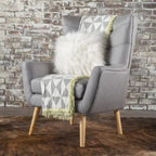 Fauteuil à dossier haut et oreilles, capitonné, une place — Gris / Bleu sarcelle / Blé