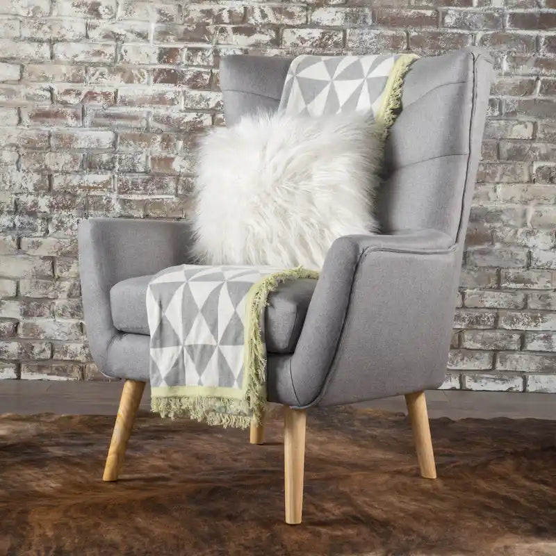 Fauteuil à dossier haut et oreilles, capitonné, une place — Gris / Bleu sarcelle / Blé