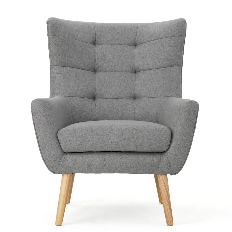 Fauteuil à dossier haut et oreilles, capitonné, une place — Gris / Bleu sarcelle / Blé