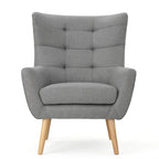 Fauteuil à dossier haut et oreilles, capitonné, une place — Gris / Bleu sarcelle / Blé