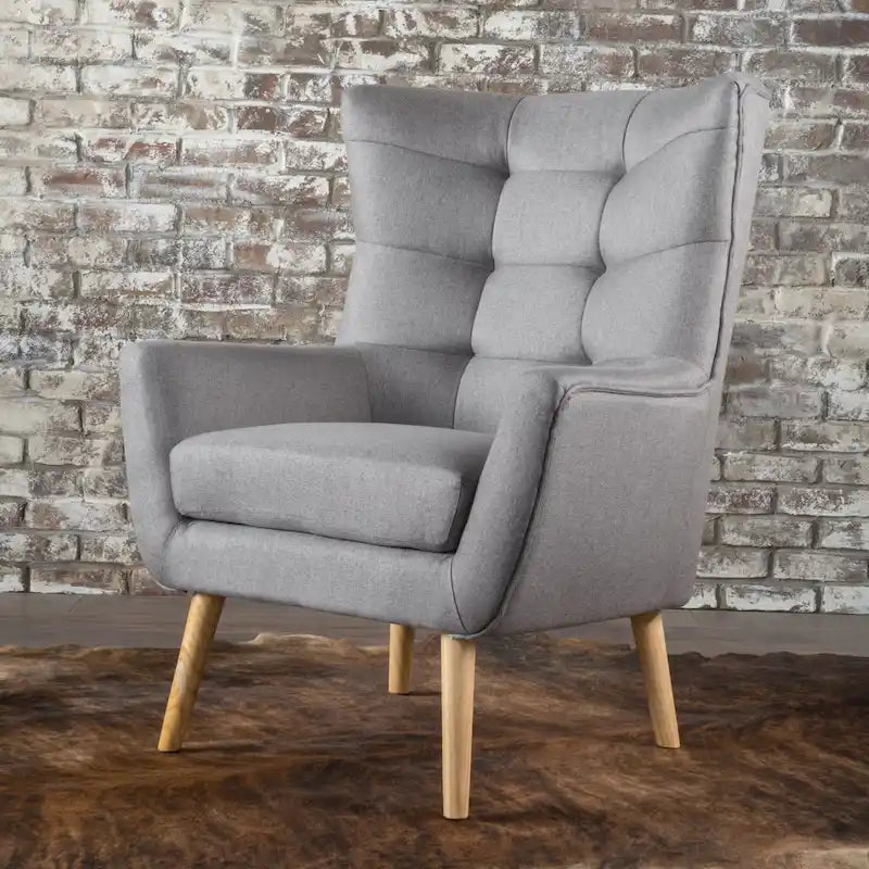Fauteuil à dossier haut et oreilles, capitonné, une place — Gris / Bleu sarcelle / Blé