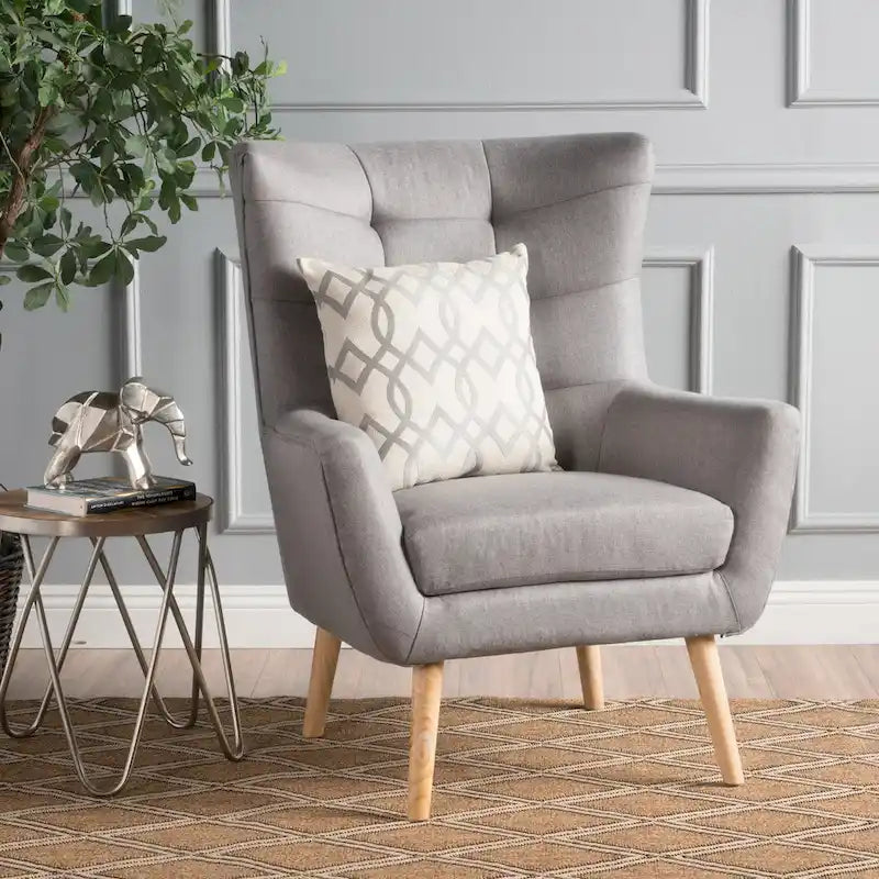 Fauteuil à dossier haut et oreilles, capitonné, une place — Gris / Bleu sarcelle / Blé