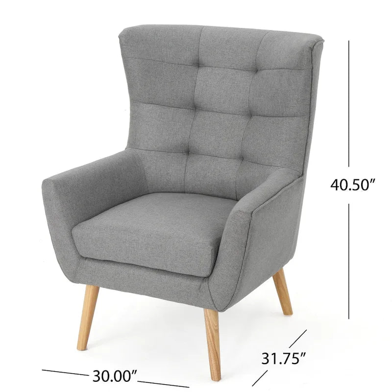 Fauteuil à dossier haut et oreilles, capitonné, une place — Gris / Bleu sarcelle / Blé