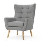 Fauteuil à dossier haut et oreilles, capitonné, une place — Gris / Bleu sarcelle / Blé