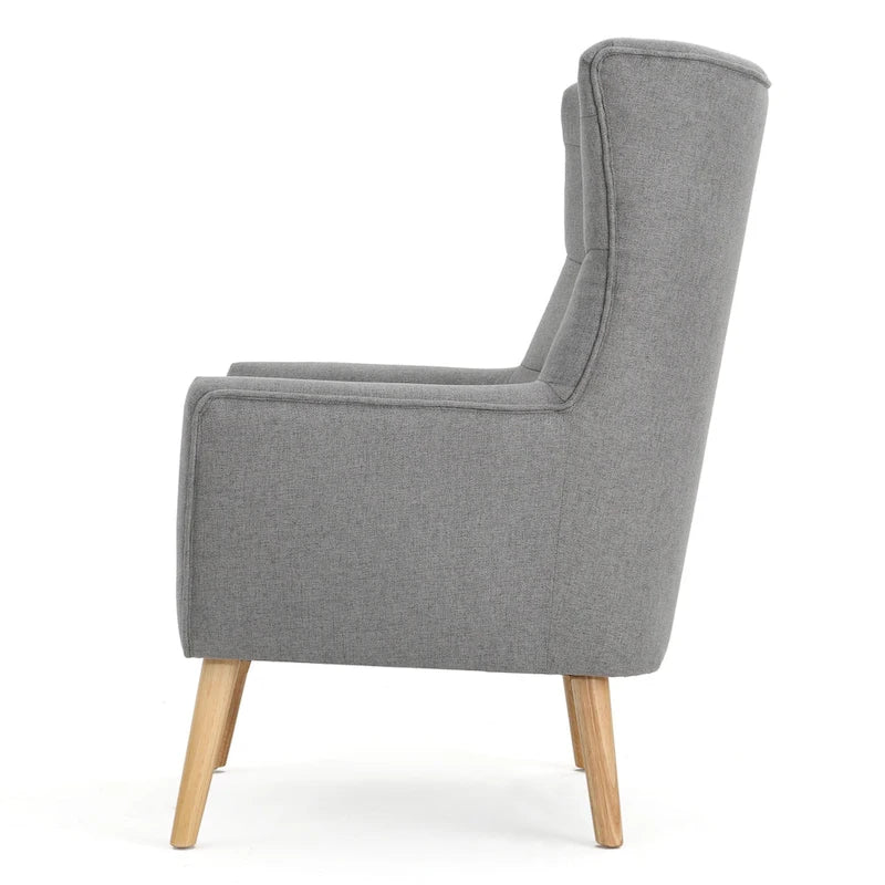 Fauteuil à dossier haut et oreilles, capitonné, une place — Gris / Bleu sarcelle / Blé