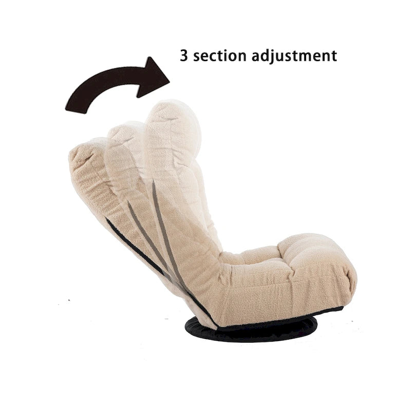 Fauteuil inclinable sans accoudoirs pivotant à 360° en tissu bouclette beige avec repose-pieds – 1 place