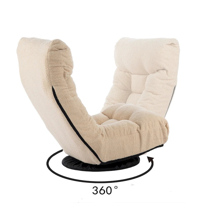 Fauteuil inclinable sans accoudoirs pivotant à 360° en tissu bouclette beige avec repose-pieds – 1 place
