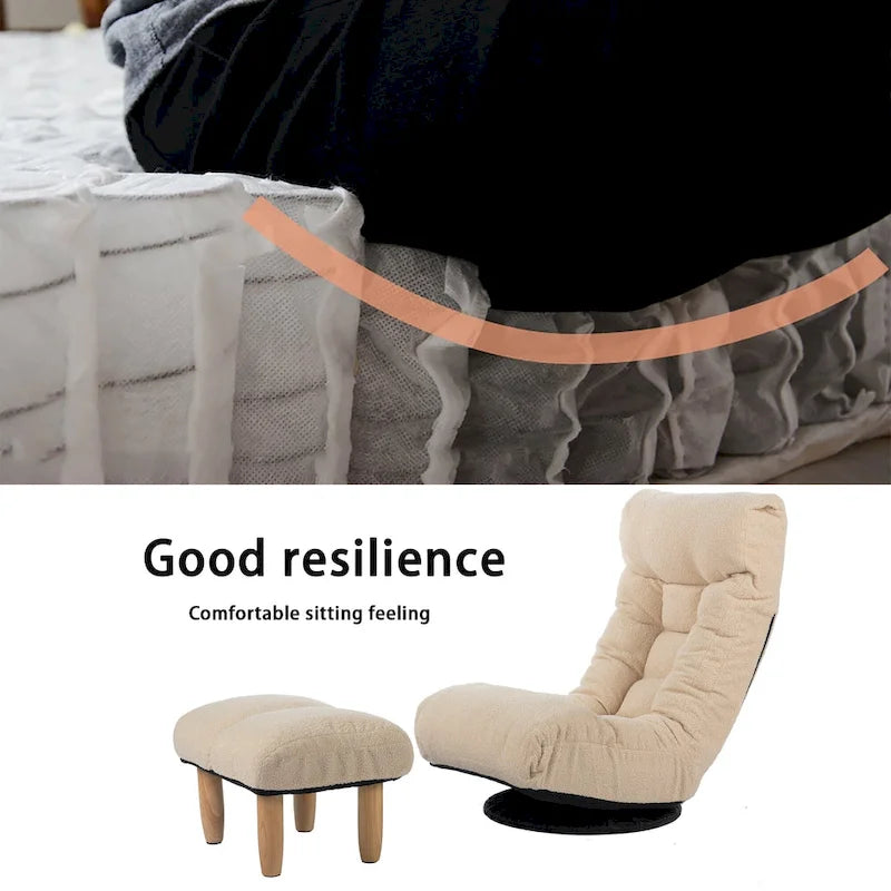 Fauteuil inclinable sans accoudoirs pivotant à 360° en tissu bouclette beige avec repose-pieds – 1 place