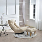 Fauteuil inclinable sans accoudoirs pivotant à 360° en tissu bouclette beige avec repose-pieds – 1 place