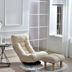 Fauteuil inclinable sans accoudoirs pivotant à 360° en tissu bouclette beige avec repose-pieds – 1 place