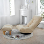 Fauteuil inclinable sans accoudoirs pivotant à 360° en tissu bouclette beige avec repose-pieds – 1 place