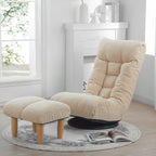 Fauteuil inclinable sans accoudoirs pivotant à 360° en tissu bouclette beige avec repose-pieds – 1 place