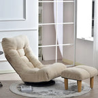 Fauteuil inclinable sans accoudoirs pivotant à 360° en tissu bouclette beige avec repose-pieds – 1 place