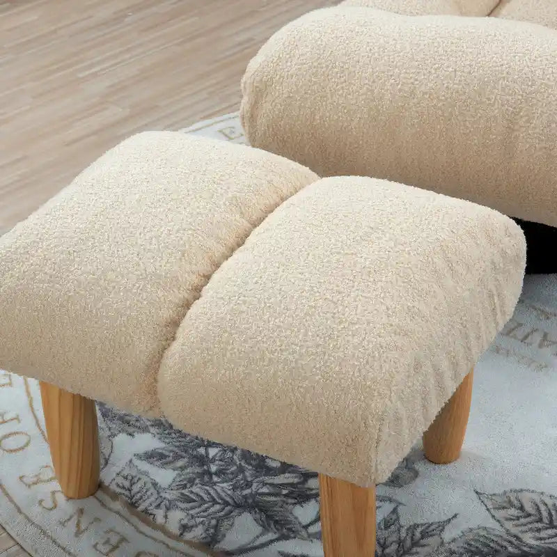 Fauteuil inclinable sans accoudoirs pivotant à 360° en tissu bouclette beige avec repose-pieds – 1 place