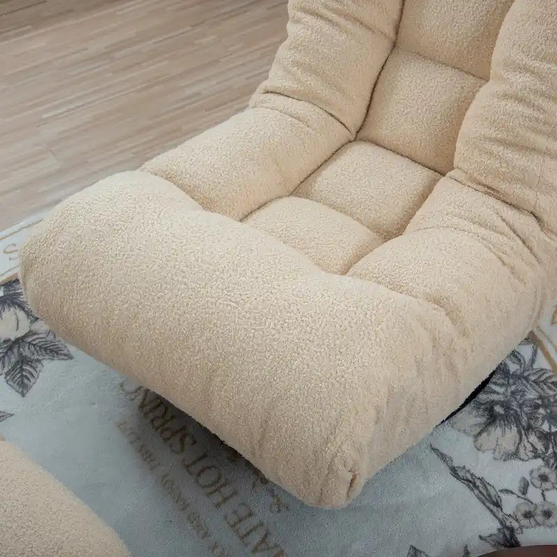 Fauteuil inclinable sans accoudoirs pivotant à 360° en tissu bouclette beige avec repose-pieds – 1 place