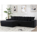 Canapé d'angle en velours côtelé avec méridienne à gauche, 3 places – Noir / Gris / Beige / Vert
