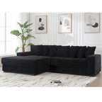 Canapé d'angle en velours côtelé avec méridienne à gauche, 3 places – Noir / Gris / Beige / Vert