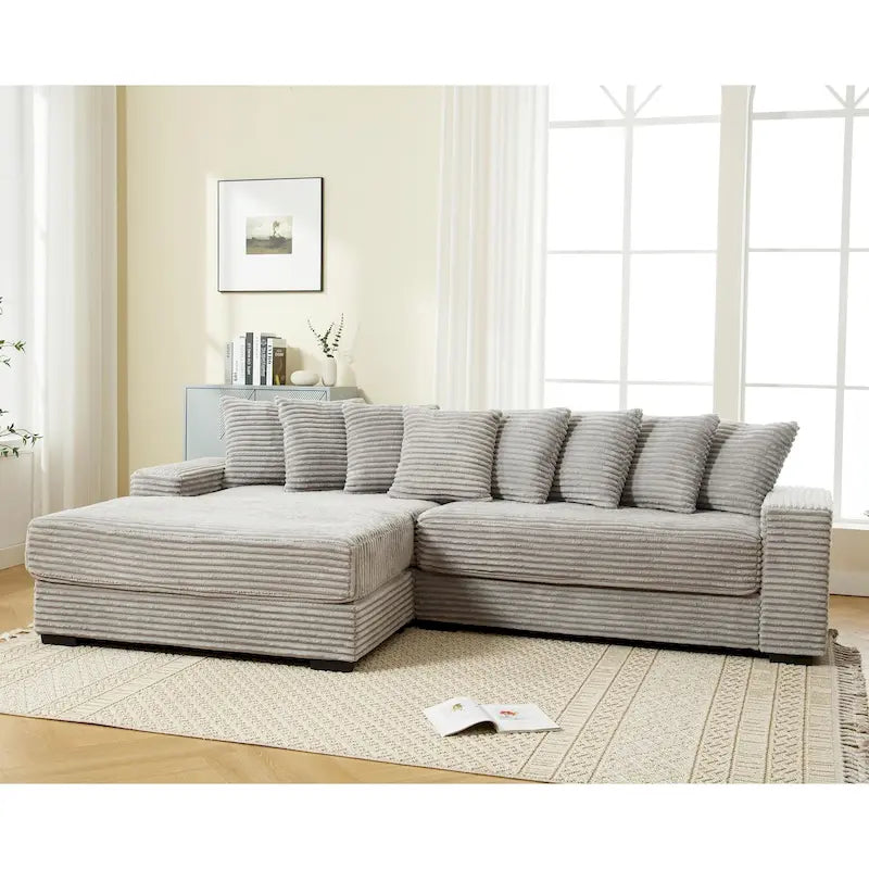 Canapé d'angle en velours côtelé avec méridienne à gauche, 3 places – Noir / Gris / Beige / Vert