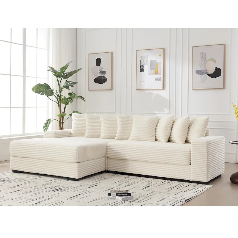 Canapé d'angle en velours côtelé avec méridienne à gauche, 3 places – Noir / Gris / Beige / Vert