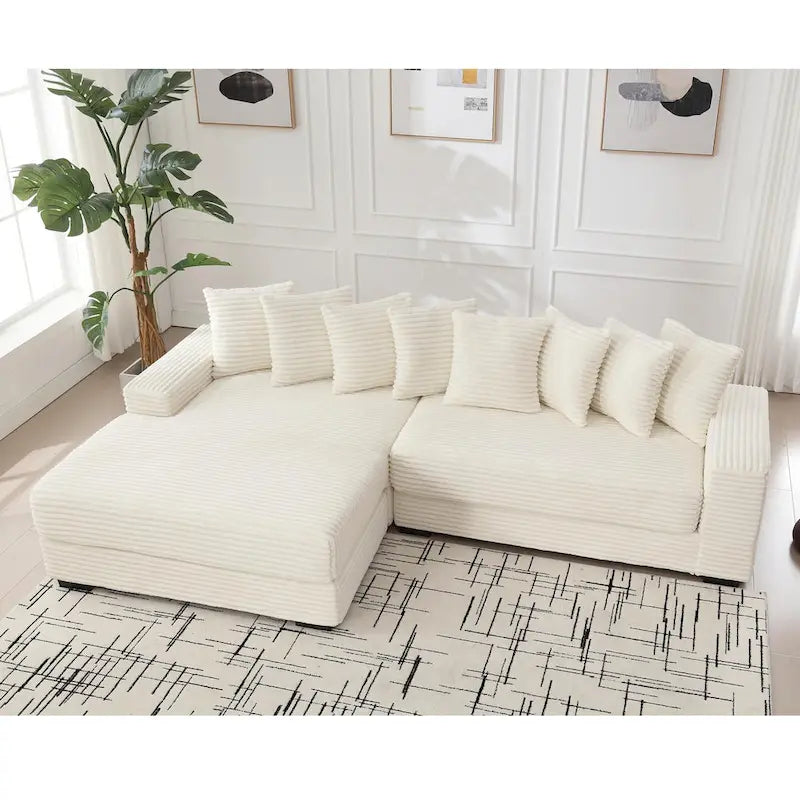 Canapé d'angle en velours côtelé avec méridienne à gauche, 3 places – Noir / Gris / Beige / Vert