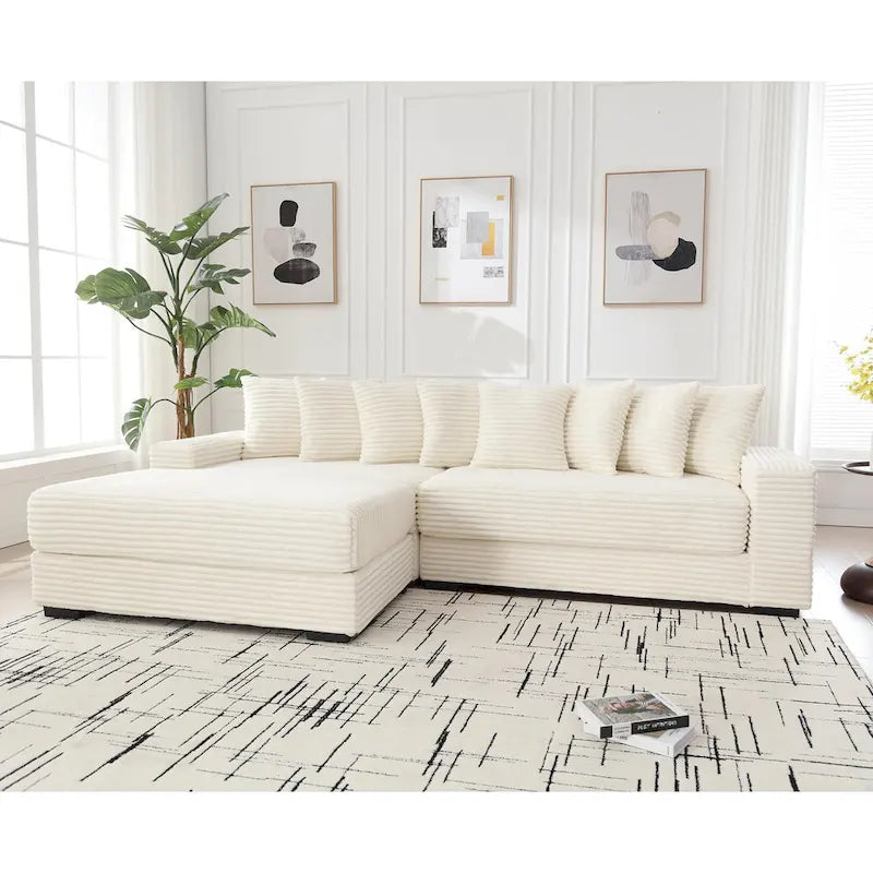 Canapé d'angle en velours côtelé avec méridienne à gauche, 3 places – Noir / Gris / Beige / Vert