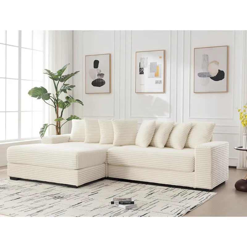Canapé d'angle en velours côtelé avec méridienne à gauche, 3 places – Noir / Gris / Beige / Vert