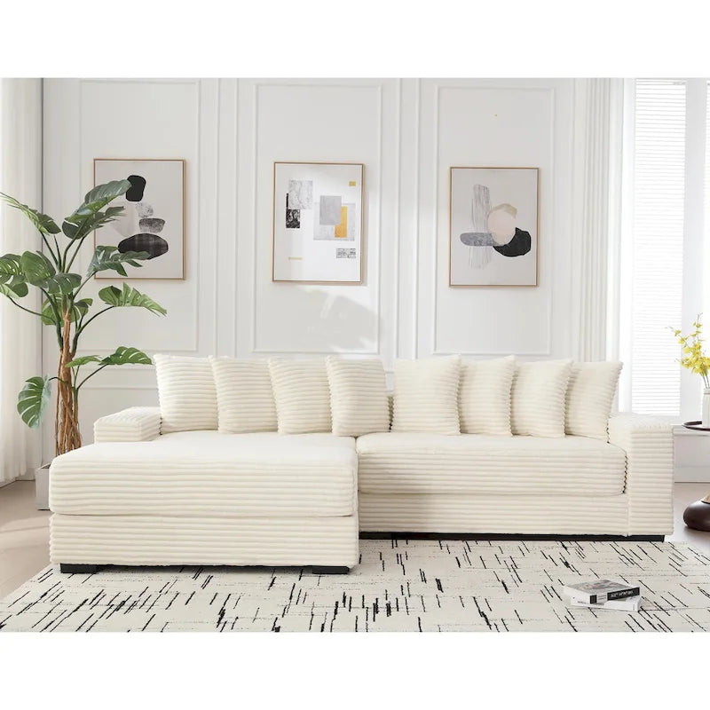 Canapé d'angle en velours côtelé avec méridienne à gauche, 3 places – Noir / Gris / Beige / Vert