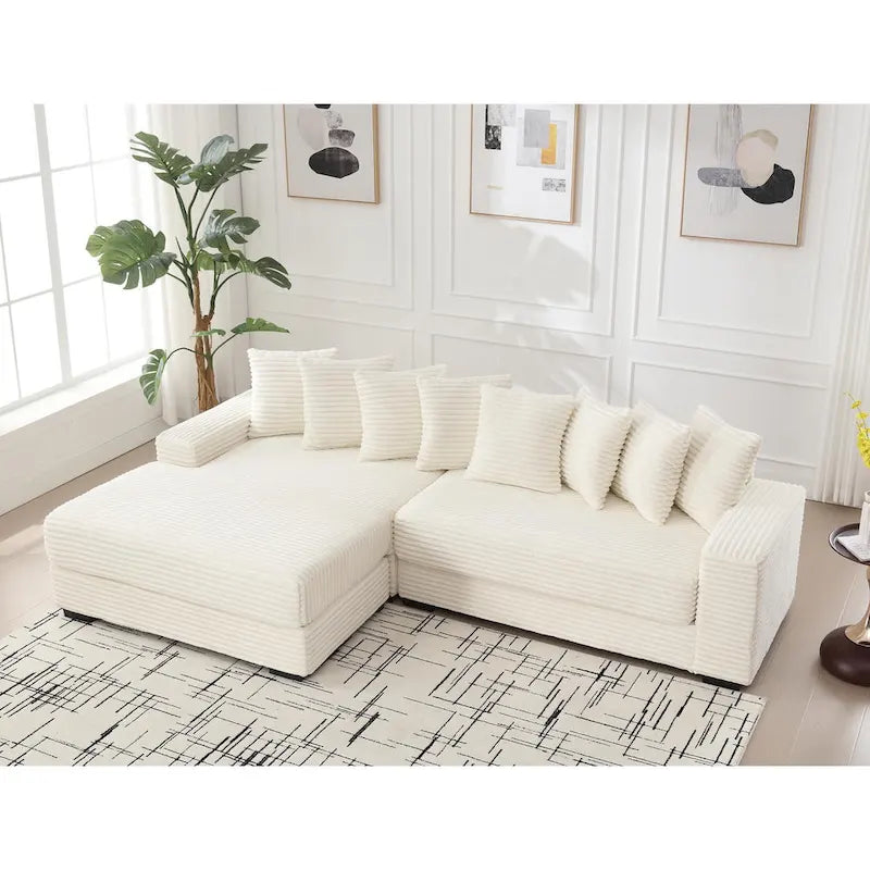 Canapé d'angle en velours côtelé avec méridienne à gauche, 3 places – Noir / Gris / Beige / Vert