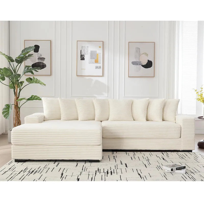 Canapé d'angle en velours côtelé avec méridienne à gauche, 3 places – Noir / Gris / Beige / Vert