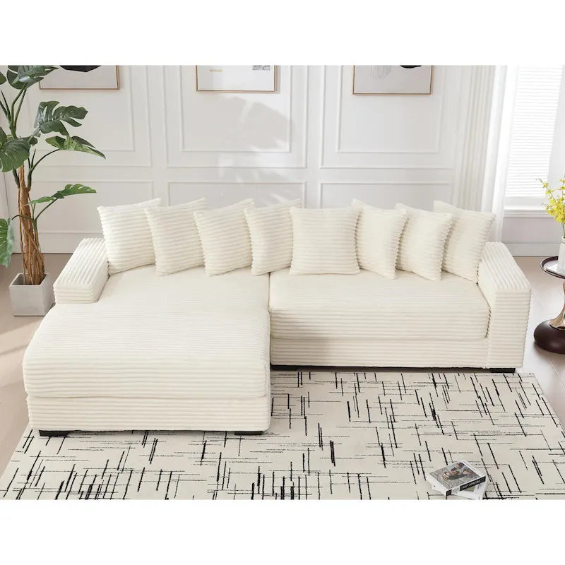 Canapé d'angle en velours côtelé avec méridienne à gauche, 3 places – Noir / Gris / Beige / Vert