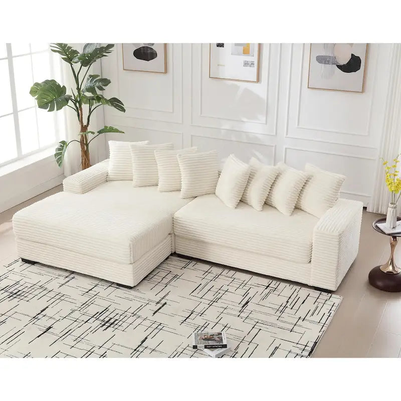 Canapé d'angle en velours côtelé avec méridienne à gauche, 3 places – Noir / Gris / Beige / Vert