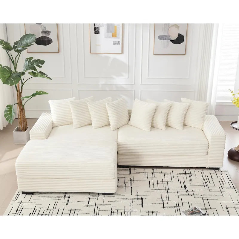 Canapé d'angle en velours côtelé avec méridienne à gauche, 3 places – Noir / Gris / Beige / Vert