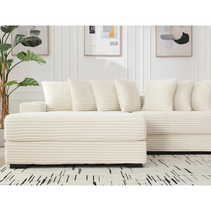 Canapé d'angle en velours côtelé avec méridienne à gauche, 3 places – Noir / Gris / Beige / Vert