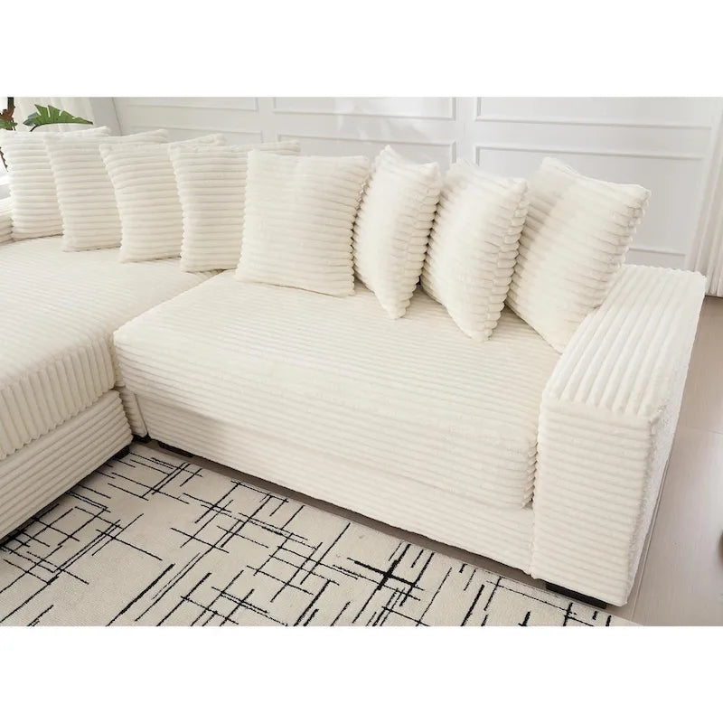 Canapé d'angle en velours côtelé avec méridienne à gauche, 3 places – Noir / Gris / Beige / Vert