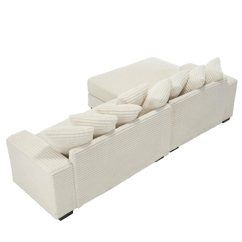 Canapé d'angle en velours côtelé avec méridienne à gauche, 3 places – Noir / Gris / Beige / Vert