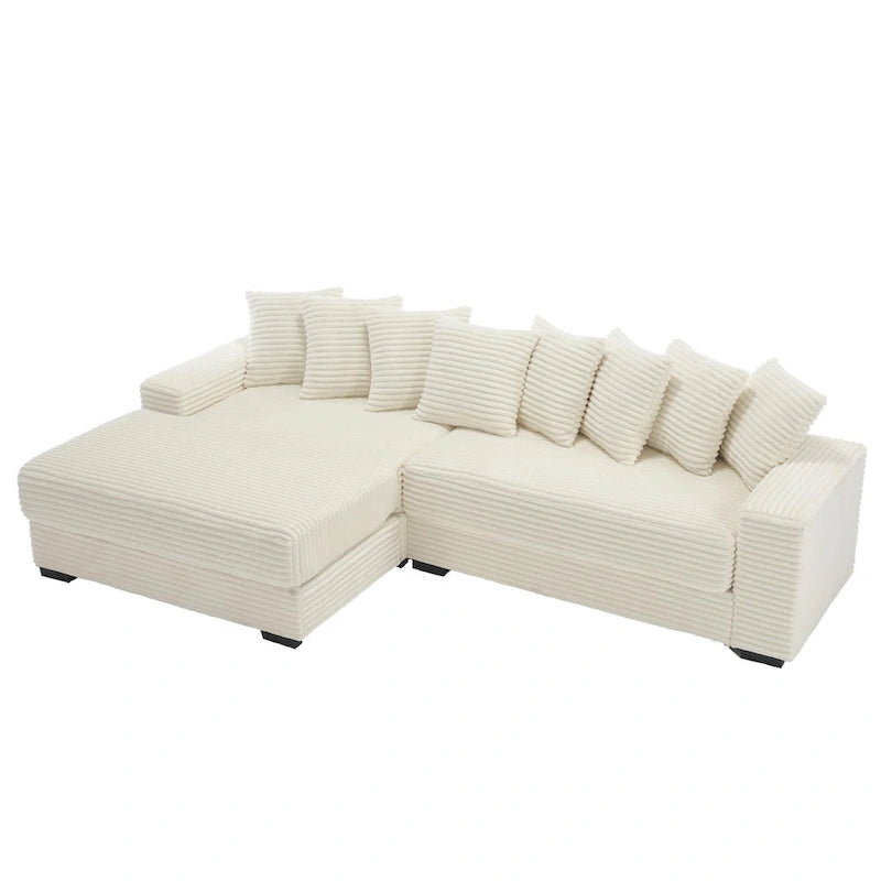 Canapé d'angle en velours côtelé avec méridienne à gauche, 3 places – Noir / Gris / Beige / Vert