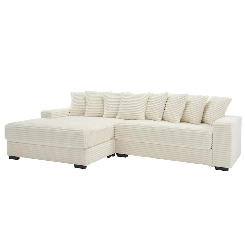 Canapé d'angle en velours côtelé avec méridienne à gauche, 3 places – Noir / Gris / Beige / Vert