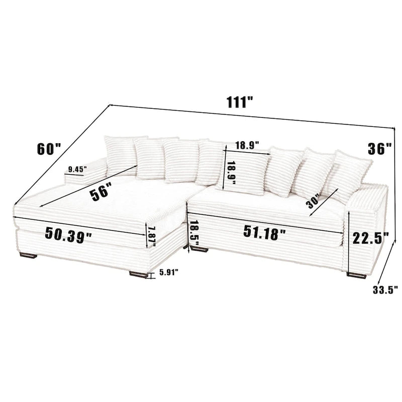 Canapé d'angle en velours côtelé avec méridienne à gauche, 3 places – Noir / Gris / Beige / Vert