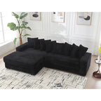 Canapé d'angle en velours côtelé avec méridienne à gauche, 3 places – Noir / Gris / Beige / Vert