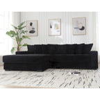 Canapé d'angle en velours côtelé avec méridienne à gauche, 3 places – Noir / Gris / Beige / Vert