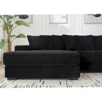 Canapé d'angle en velours côtelé avec méridienne à gauche, 3 places – Noir / Gris / Beige / Vert