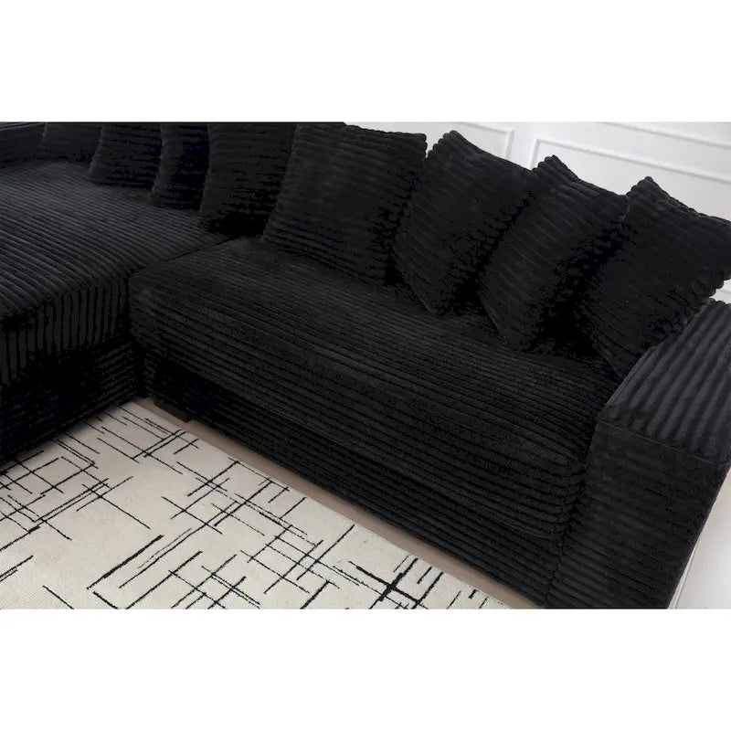 Canapé d'angle en velours côtelé avec méridienne à gauche, 3 places – Noir / Gris / Beige / Vert