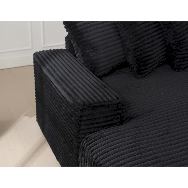 Canapé d'angle en velours côtelé avec méridienne à gauche, 3 places – Noir / Gris / Beige / Vert