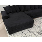 Canapé d'angle en velours côtelé avec méridienne à gauche, 3 places – Noir / Gris / Beige / Vert