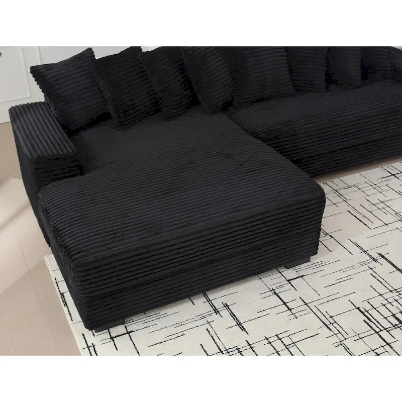 Canapé d'angle en velours côtelé avec méridienne à gauche, 3 places – Noir / Gris / Beige / Vert