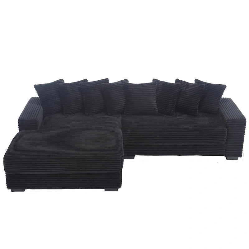 Canapé d'angle en velours côtelé avec méridienne à gauche, 3 places – Noir / Gris / Beige / Vert