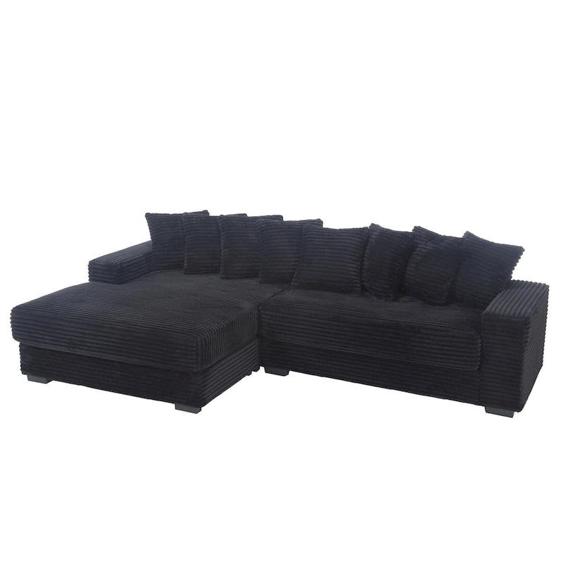 Canapé d'angle en velours côtelé avec méridienne à gauche, 3 places – Noir / Gris / Beige / Vert